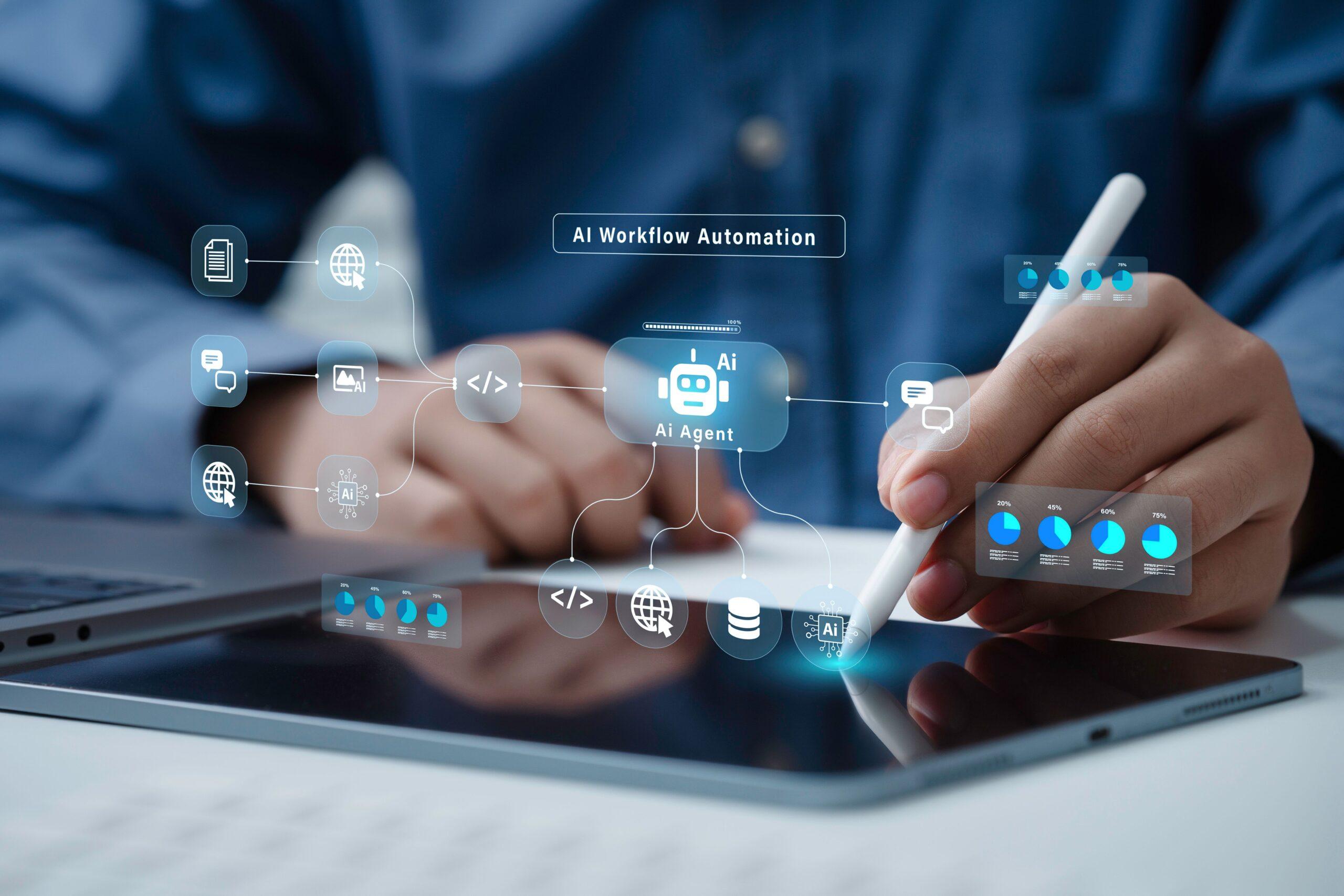 KI Entwicklung und Datenkompetenz in der Industrie: AI Workflow Automation und smarte Datennutzung auf einem digitalen Interface